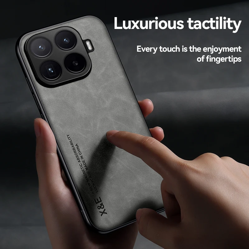 Luxury Silky Feel PU Leather Texture Phone Case with Shockproof Magnetic Frame and Plastic Back Cover