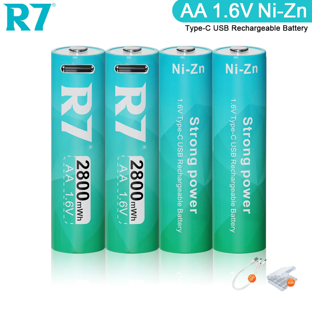 R7 2800mWh 1.6V AA Ni-Zn AA Rechargeable USB Battery Type-C Charging ...