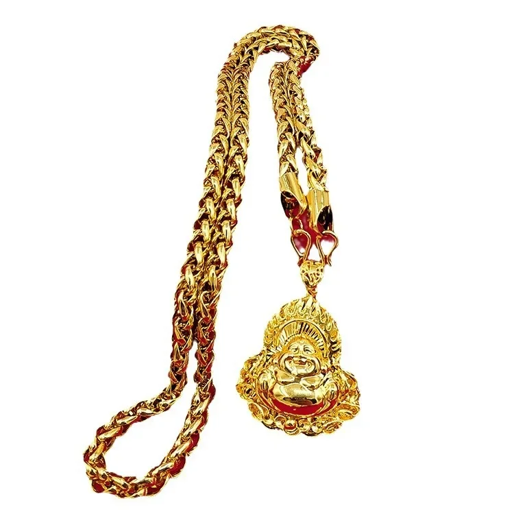 9999 24K real gold men's jewelry necklace with hollowed out Guanyin Golden Dragon brand