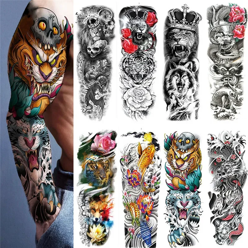 Waterproof Temporary Tattoo Sticker Totem Geometric Full Arm Large Size Sleeve Tatoo Fake tatto flash tattoos for men women 2