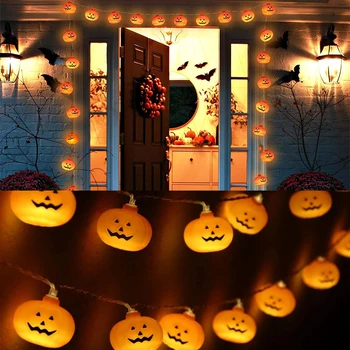 Halloween Pumpkin Lantern String Lights 3D LED Fairy Lights Battery Powered Indoor/Outdoor Party Decor Scary Atmosphere Lighting