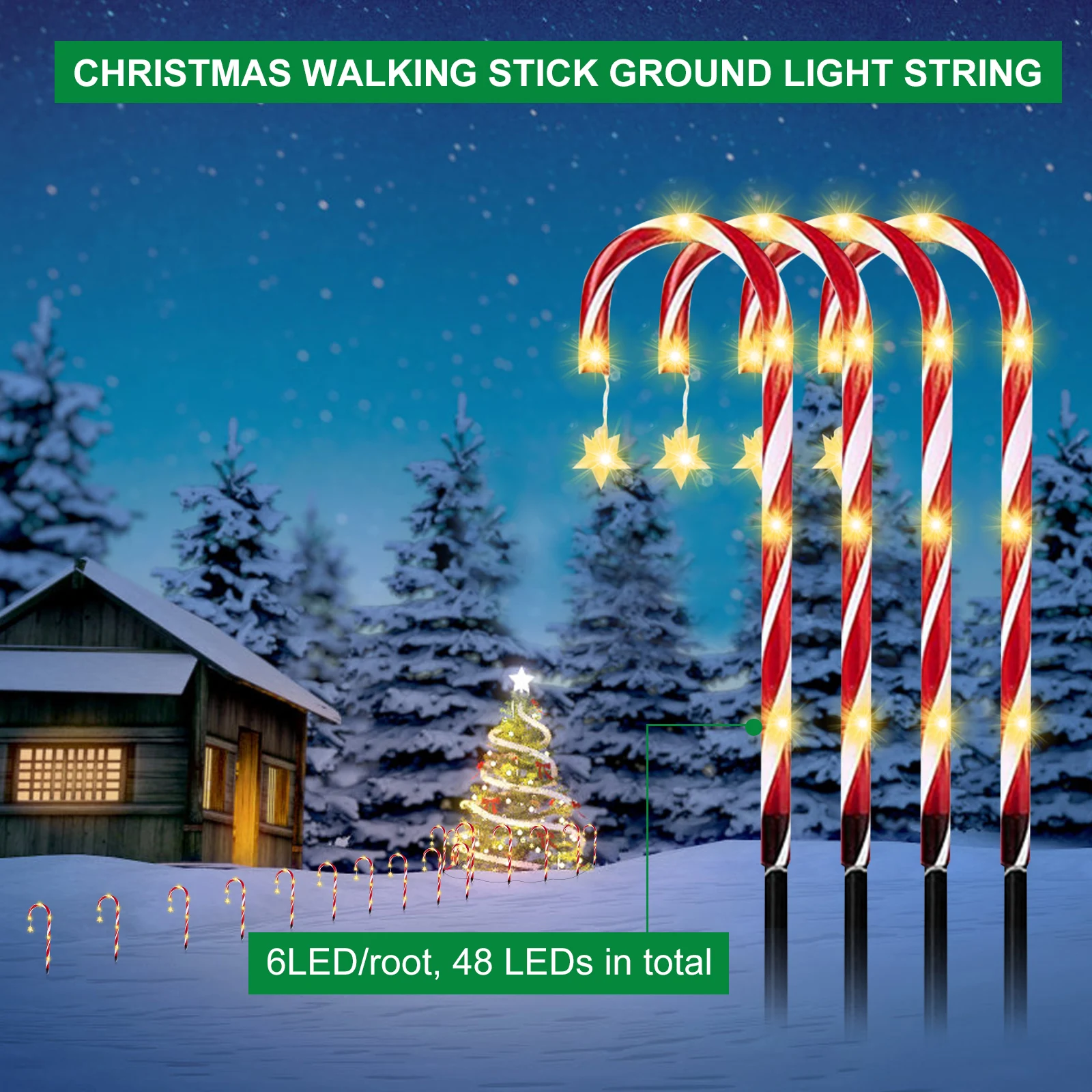 Solar Candy Cane Lights Ip55 Waterproof Pathway Marker Lights Ornaments