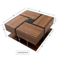 ​ ​ Table basse moderne de 78 cm avec bois chaud - Rangement à 4 tiroirs à deux niveaux avec design géométrique pour un salon élégant ​ ​ ﻿ 6