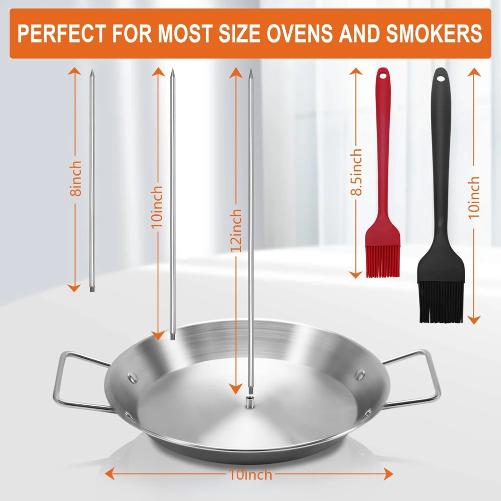 Vertical Barbecue Skewer Stand Stainless Steel Removable Grilling Meat Spit 3 Removable Spikes(8”/10