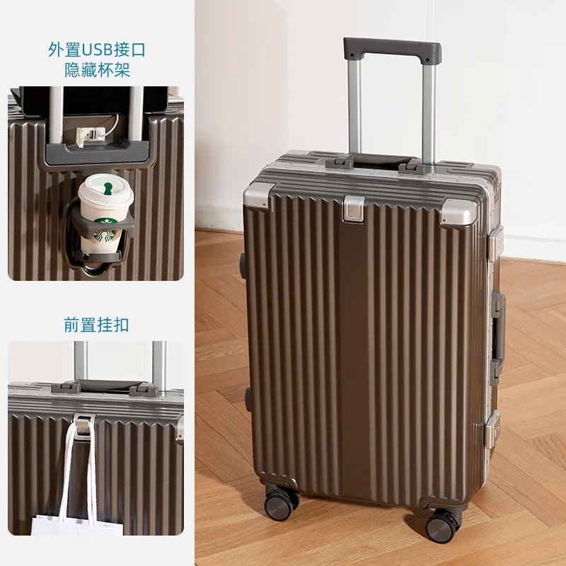 Buy Wholesale China Multifunctional Suitcase Aluminum Frame Travel Case  Spinner Wheel Usb Charger Valiz Carry On Travel Luggage With Cup Holder &  Luggage at USD 106