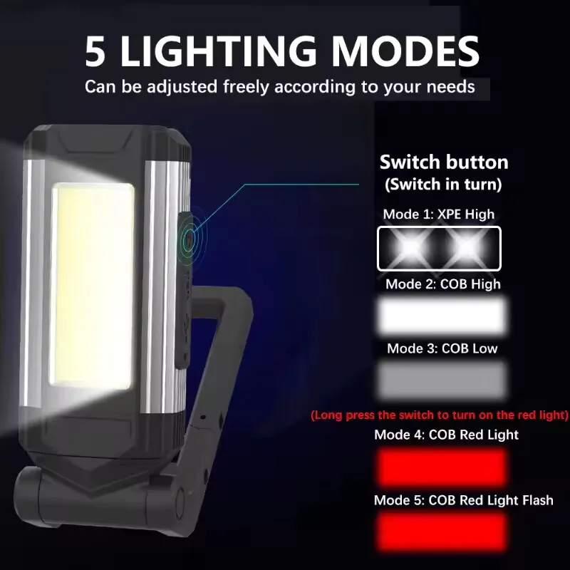2026 새로운 자기 COB 작업등 USB 충전식 LED 손전등 휴대용 랜턴 캠핑 라이트 타입-C 보조배터리 기능 램프
