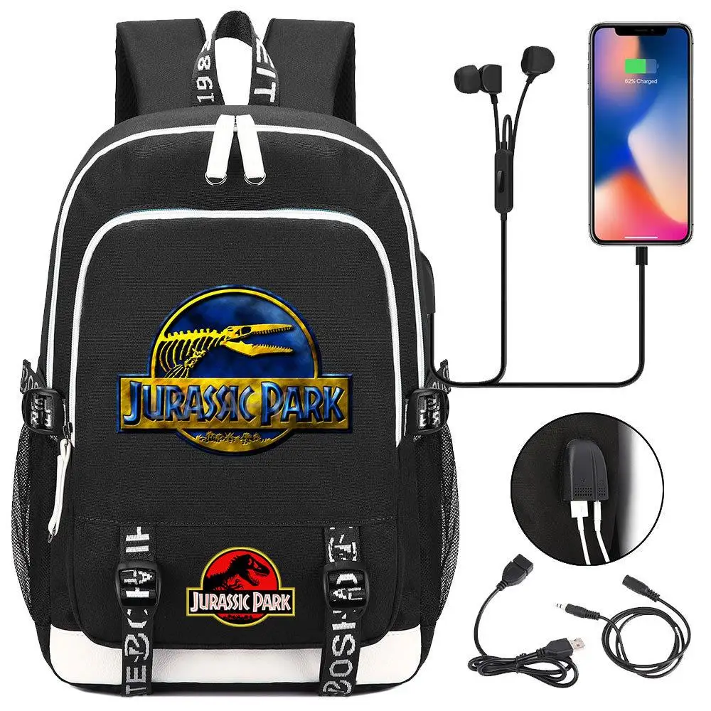 Jurassic World Backpack Capacity Expandable USB Charging Female Male Laptop School Bags Waterproof Travel Back Pack Mochilas