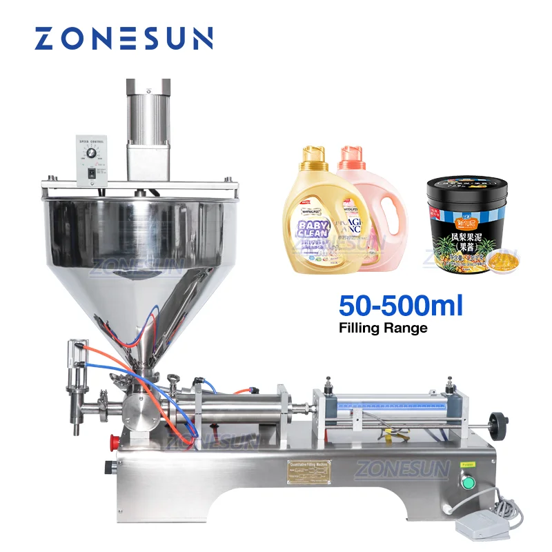 ZONESUN Paste Filling Machine Viscous Liquid Arequipe Equipment Food Beverage Mixing Filler Bottle Filling Packaging Machines