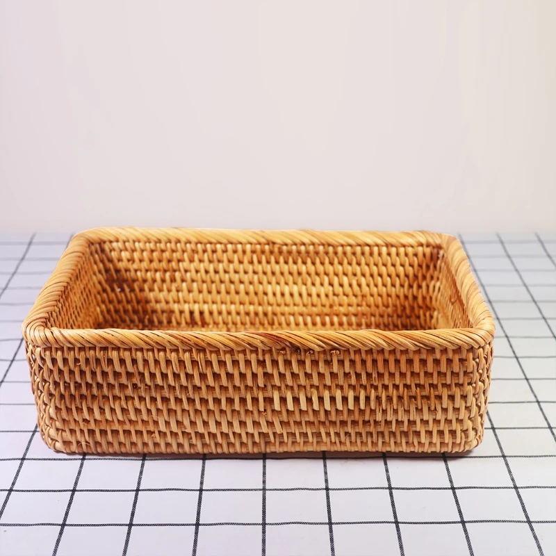 Rattan Woven Bread Basket Kitchen Fruit Vegetables Egg Storage Tray Baskets