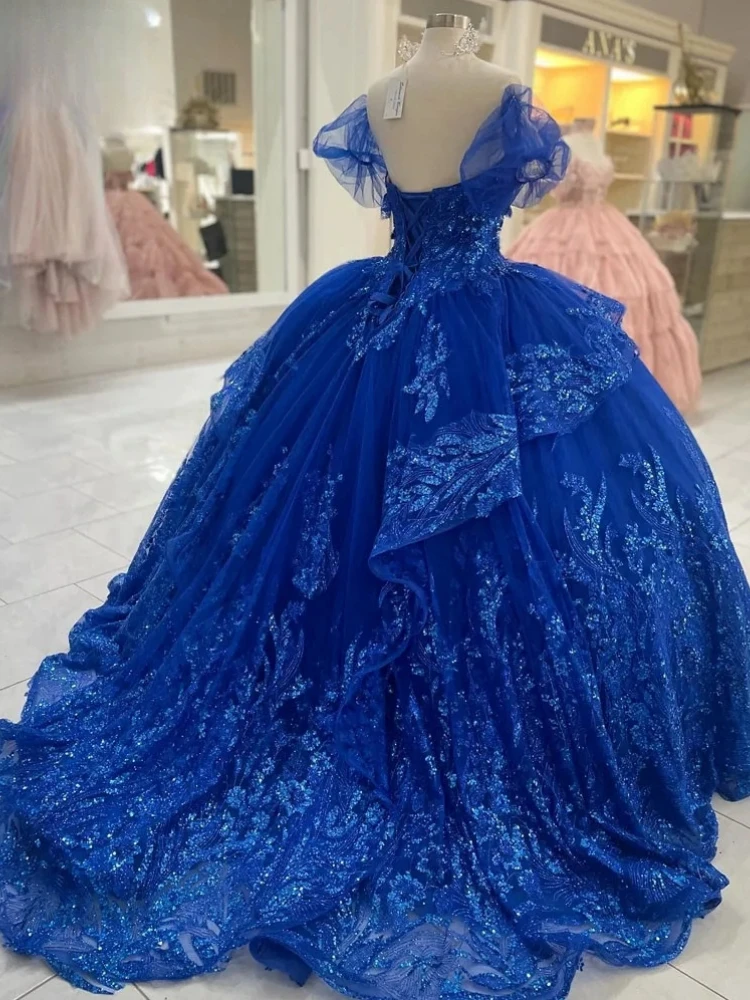 

Real Picture Blue Princess Prom Dresses Ball Gown Lace Applique Corset Party Speical Occasion 16 Vestidos De 15 Quinceañera 2024