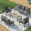 5 Pieces Aluminum Patio Furniture Set, 7-Seat Metal Outdoor Furniture Set with 4" Water-Resistant Cushion , Sets for Porch, Deck 1