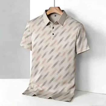 Men's Diagonal Striped Golf Polo Shirt 1