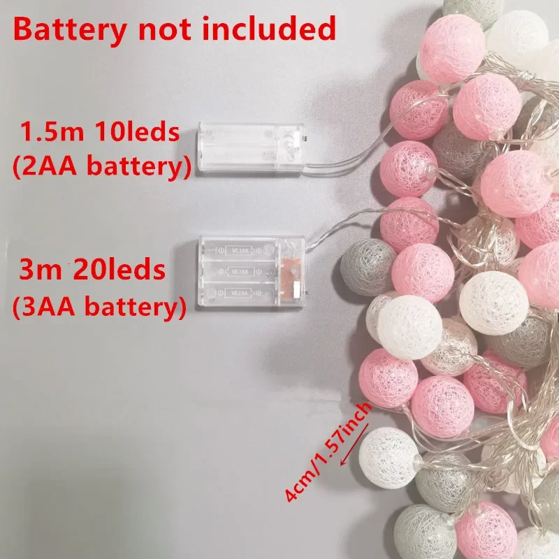 Cotton Ball String Lights Garland for Christmas Decorations