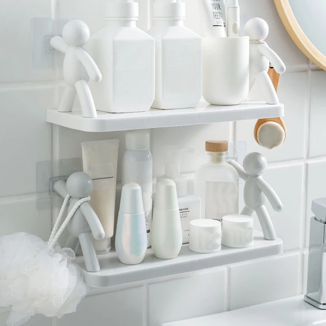 Estantes de plástico sin taladro para baño, estante de almacenamiento de  ducha, soporte para cocina, organizador