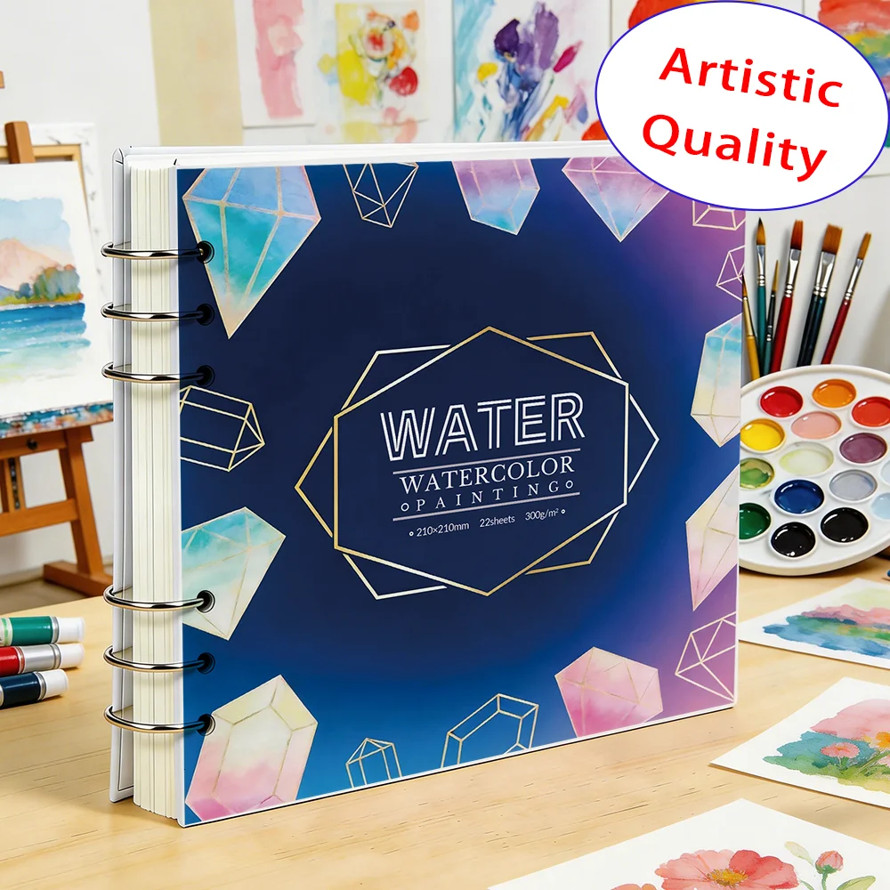 210x210mm 300GSM Aquarell-Skizzenbuch, 22 Blatt Papier mit rauer Textur, abnehmbarer Metallringbinder, Kunstblock mit floralem Einband für Pa – Detail 7