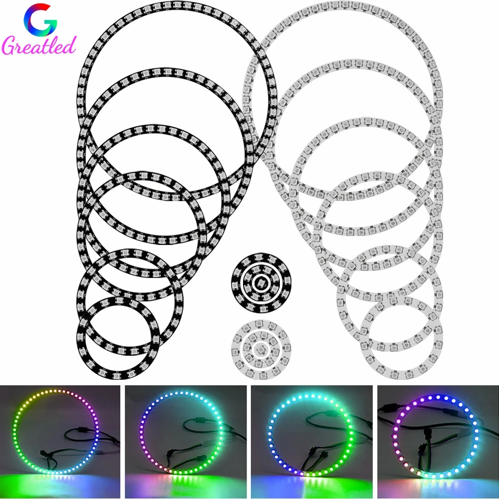 WS2812B LED Pixel Ring WS2812 RGBIC Round Modules 5050 Built-in IC  Individually Addressable 1 8 12 16 24 32 40 48 60 241Leds 5V