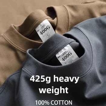 Heavy Wight 425 grams Men T Shirt Cotton Half Sleeve Brathable High Qaulity Round Neck Basic Tops Men Summer T-Shirt 1