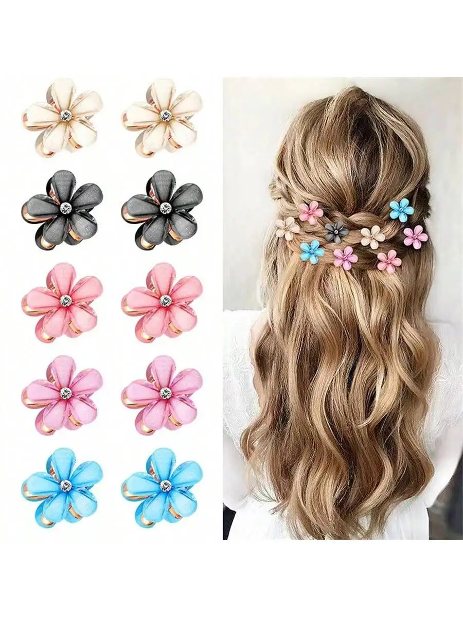 10 Pcs 꽃 디자인, 달콤한 인공 Bangs 클립 여자 여자를위한 장식 헤어 액세서리와 작은 미니 진주 발톱 클립