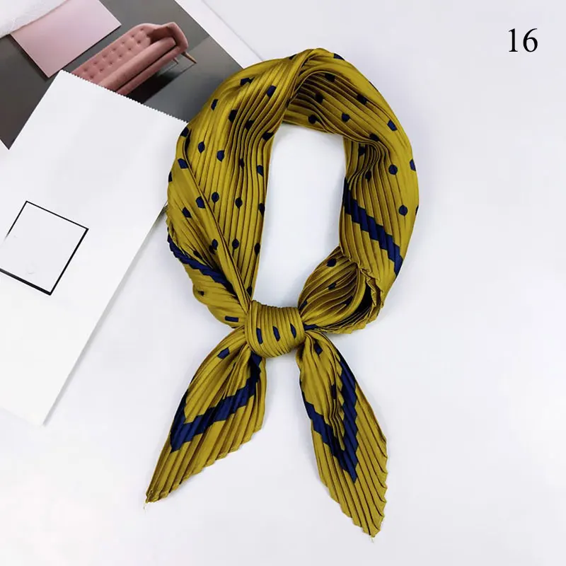 S21bb9424beed489e8e381c65414ad7aae Korean Pleated Scarf Crinkle Small Square Scarf Decorative Silk Women Scarf Print Neck Scarves Elastic Hair Band Ribbon Wrinkle Mallzona