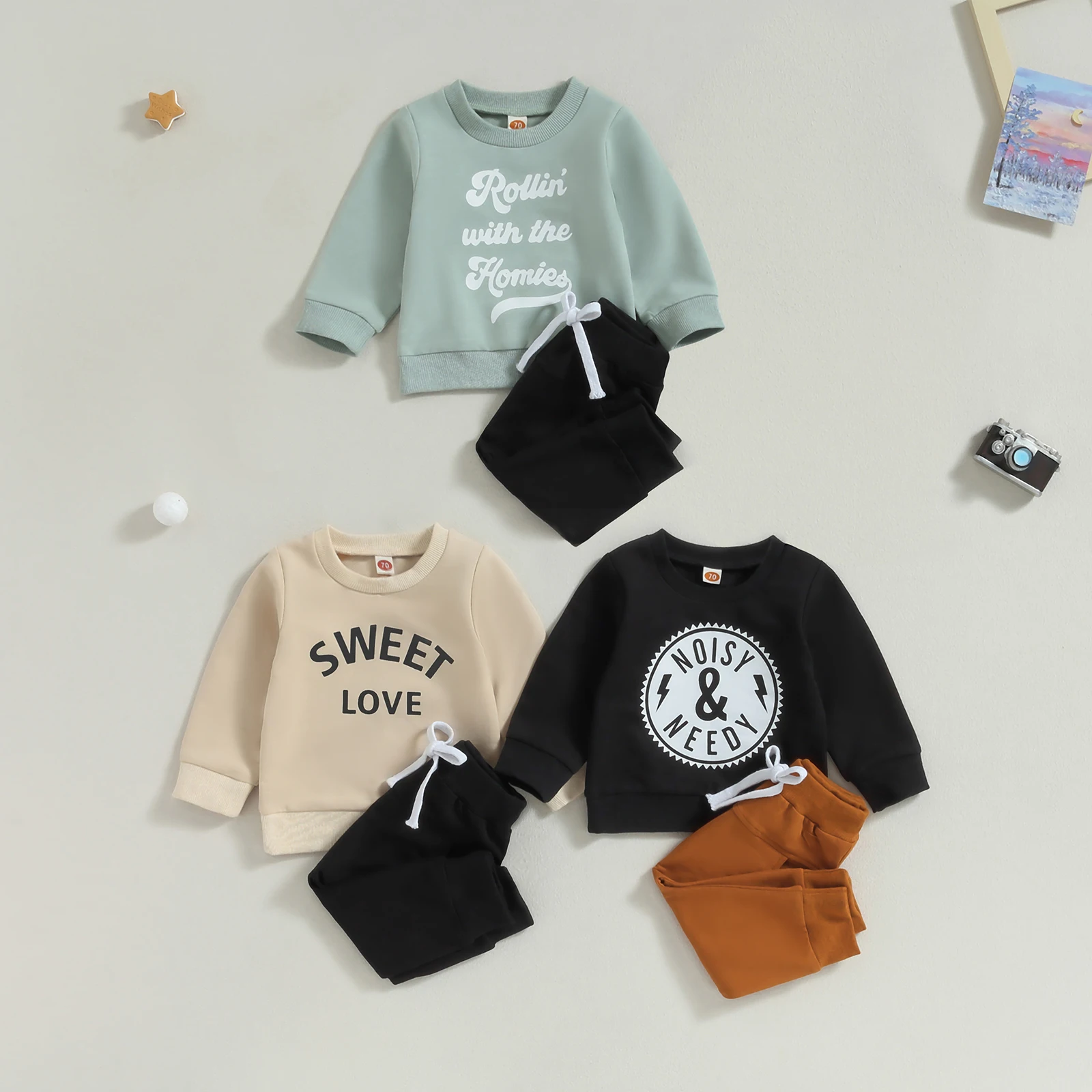

Spring Infant Baby Clothing Toddler Kids Clothes Boys Long Sleeve Clock Print Sweatshirt + Pants Sets