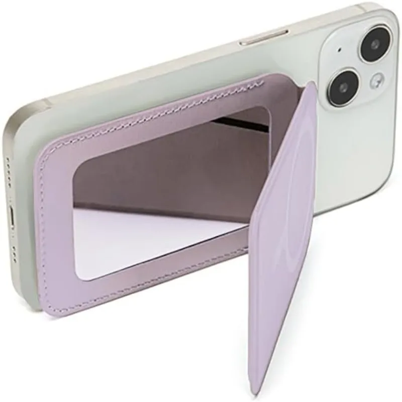 Magnetic Wallet Stand with Mirror and Adjustable Leather Kickstand Card Holder
