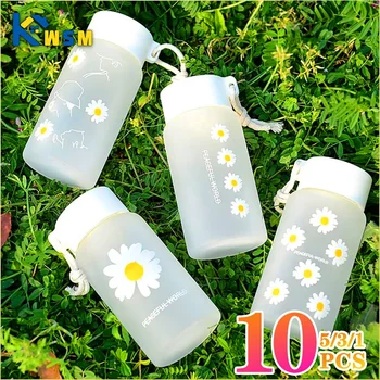 Small Daisy Frosted Plastic Mug Transparent Portable Travel Tea Cup BPA Free Cute Outdoor Girl Water Cup Children Water Bottle