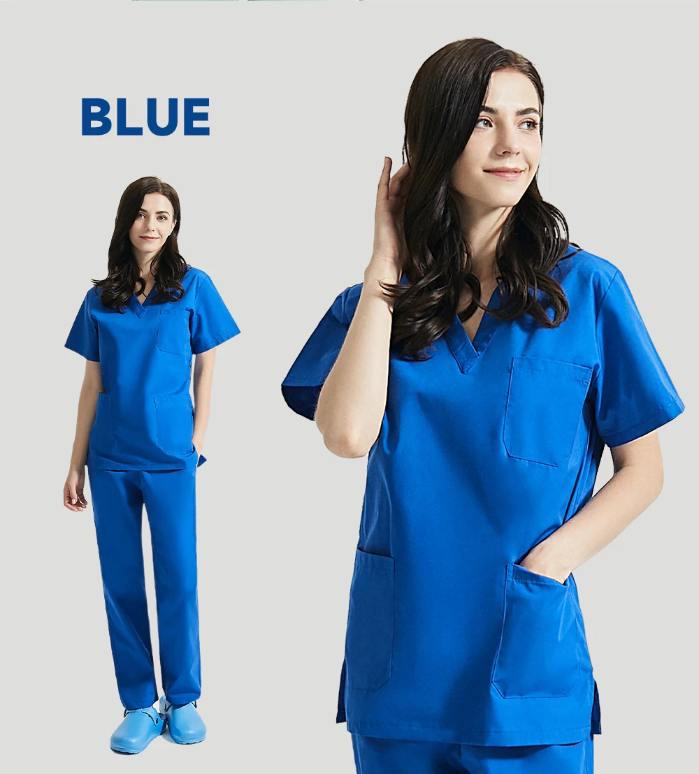 High Quality V-neck Scrub Tops Beauty Salon Nursing Elastic Waist Pants Unisex Breathable Surgery Uniform Medical Accessories