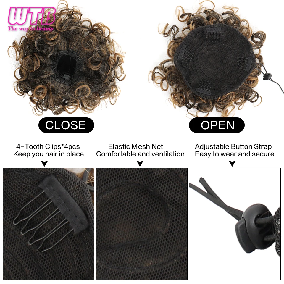 Synthetic Curly Hair Bun for Women Puff Afro Ponytail Drawstring Kinky Curly Chignon Wrap Updo Hair Extensions with Clips