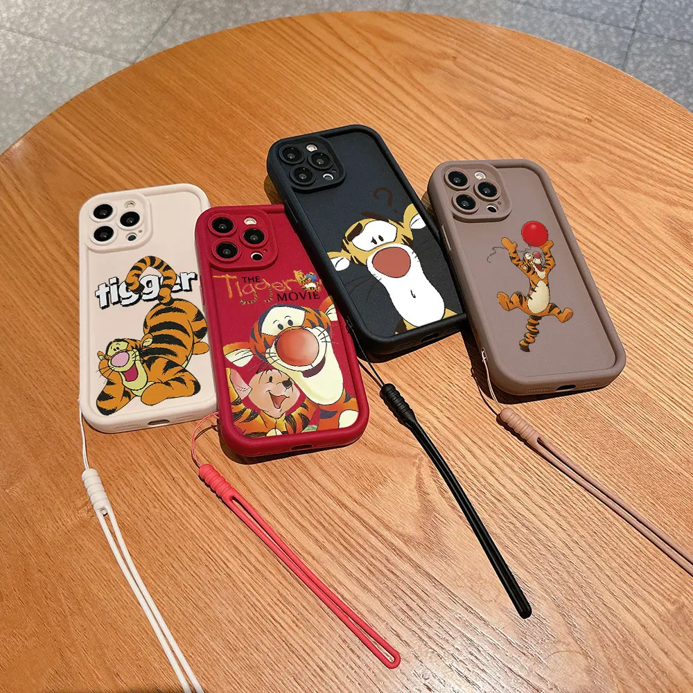 

Cute cartoon Tigger Phone Case For Xiaomi Redmi 9A 9C 10 10C 12 12C K30 K40 K50 Note 10 11 12 Pro 5G Cover With Hand Strap
