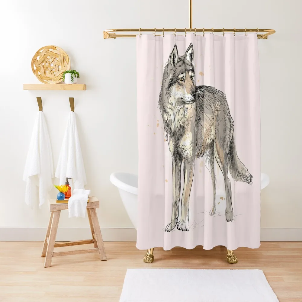 Wolf in acuarela Cortina de ducha para el baño, accesorios de inodoro, cortina de Anime