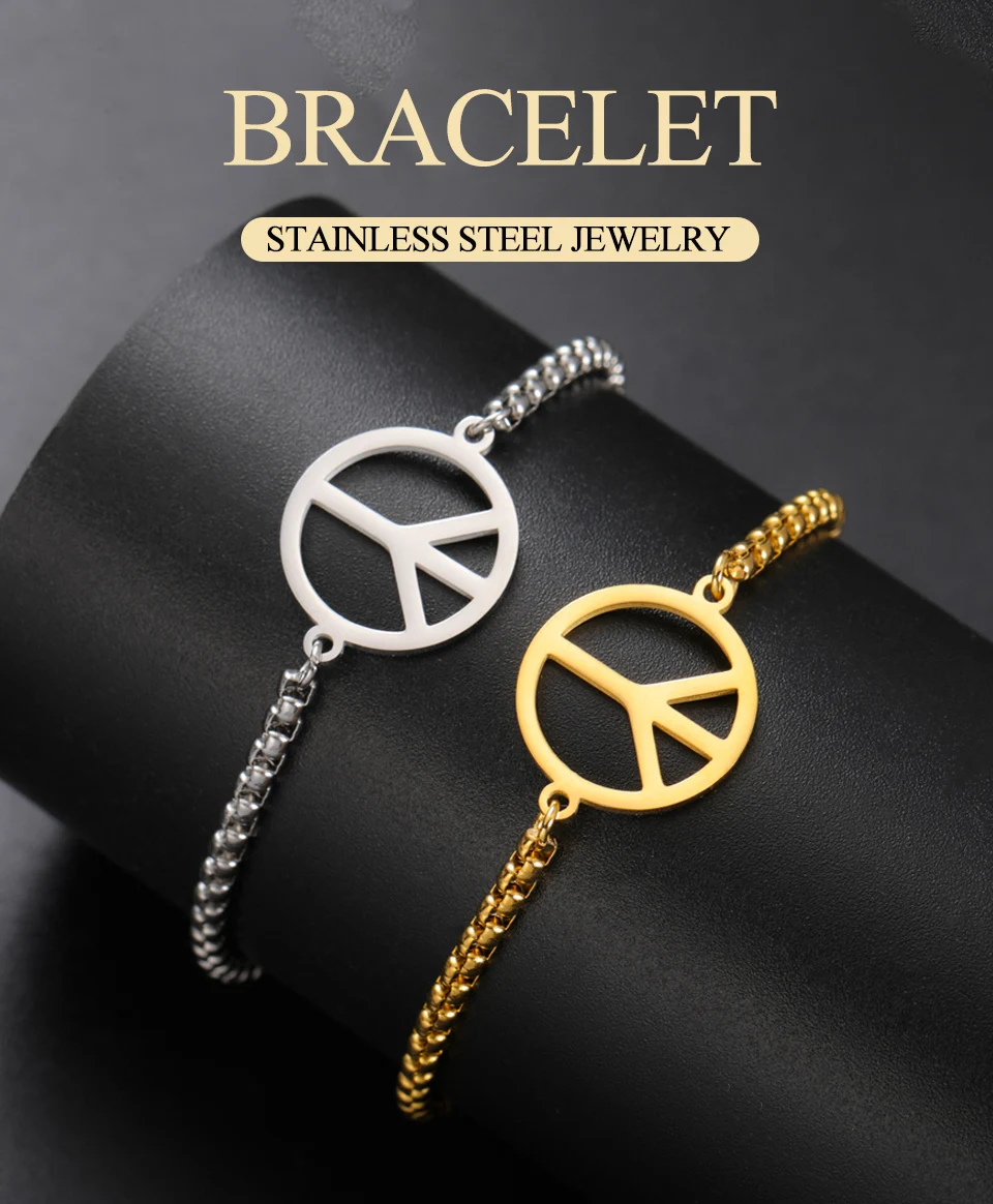 Dawapara Friedenszeichen-Armband, Fußkettchen für Damen und Herren, Liebes-Friedenszeichen-Symbol, minimalistischer Edelstahl-Paarschmuck – Detail 1