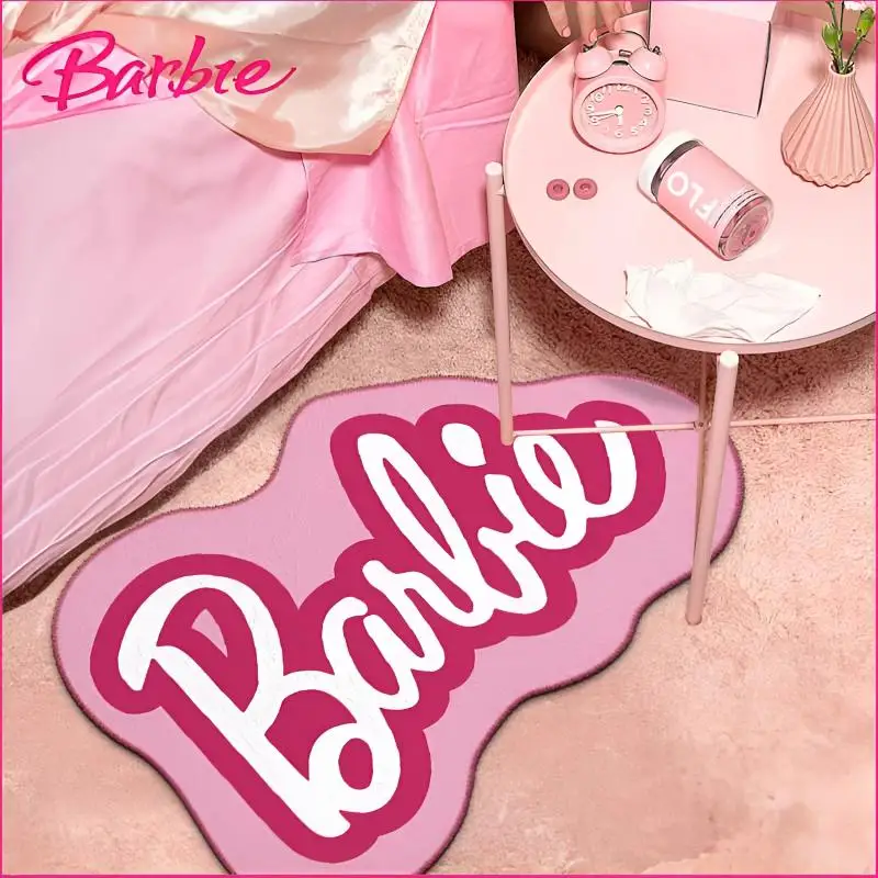 

Miniso Barbie Pink Bedroom Carpet for Cartoon Cute Girls Floor Soft Mat Living Room Decoration Fashion Bedside Plush Rugs