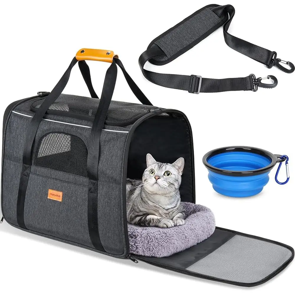 Soft Sided Cat Carrier Large Medium Cats Dogs Portable Foldable Pet Carrier Airline Approved Safety Zippers Mesh Travel Bag