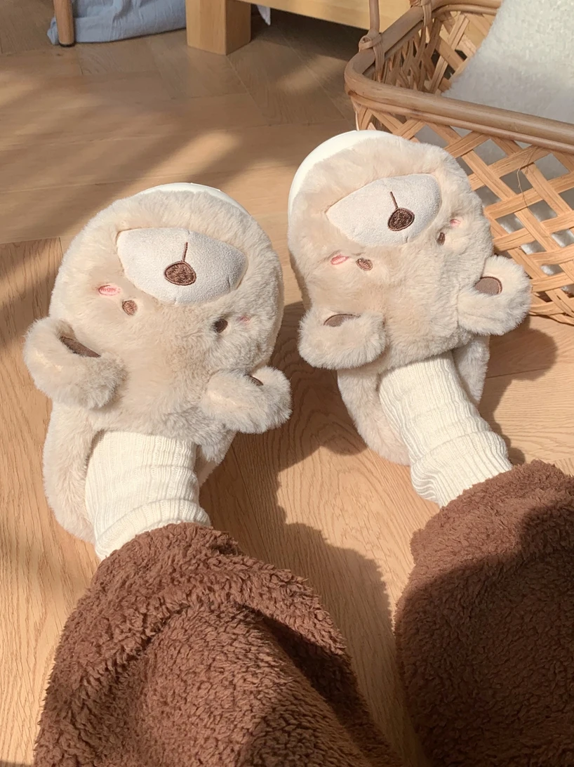 Zapatillas de casa de invierno de felpa delgadas, zapatillas de