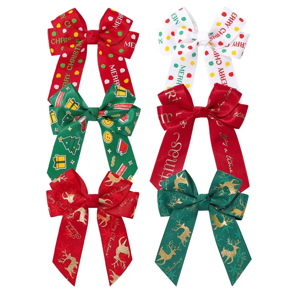 2Pcs/Set Christmas New Year Party Decor Hair Bows Girl Kids Christmas Decorations Supplies Baby Hair Accessories Gift Wholesale 8pcs lot christmas hair clips printed bows new year party decorations girls kids christmas decor supplies baby hair accessories