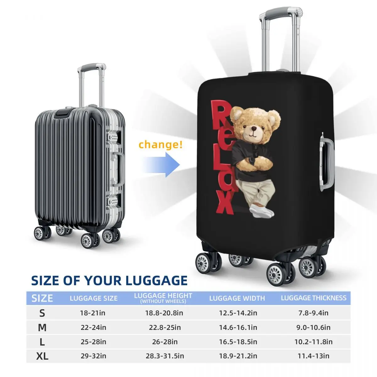 Bear Doll Pattern Suitcase Cover Relax Cute Animal Cartoon Vacation Cruise Trip Strectch Luggage Supplies Protection