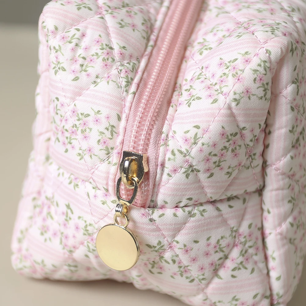 여성용 퀼트 메이크업 가방, 대용량 코튼 미용 세면 용품 지갑, 지퍼 클로저, 퀼트 메이크업 핸드백, 여성 여행 가방