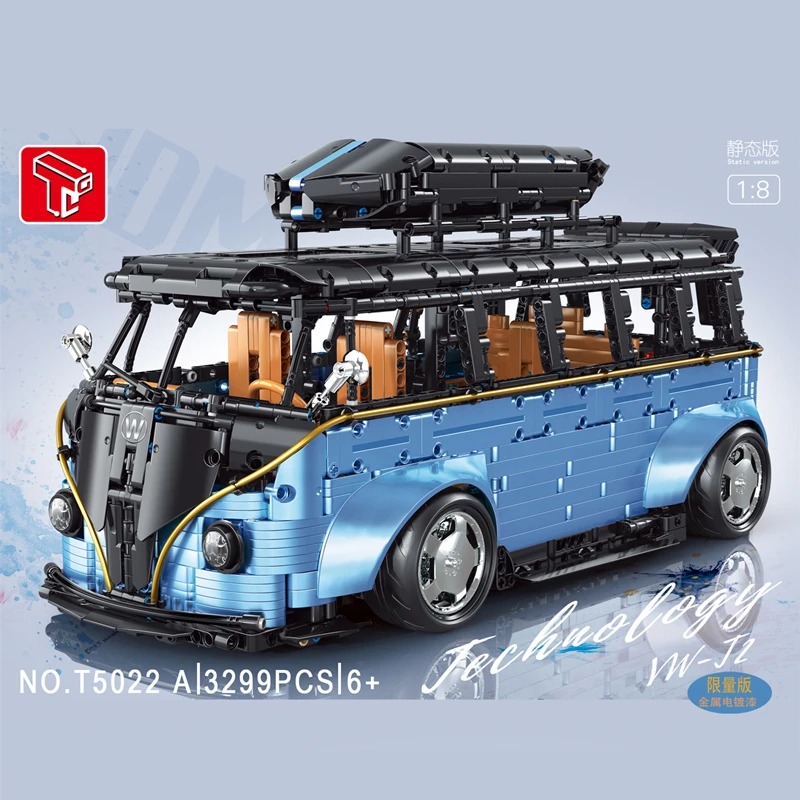

IN STOCK High-Tech T5022 3299Pcs RC APP T1 Bus Camper Van Car Model Building Blocks Bricks Christmas Gifts T5022A T5022B 10220