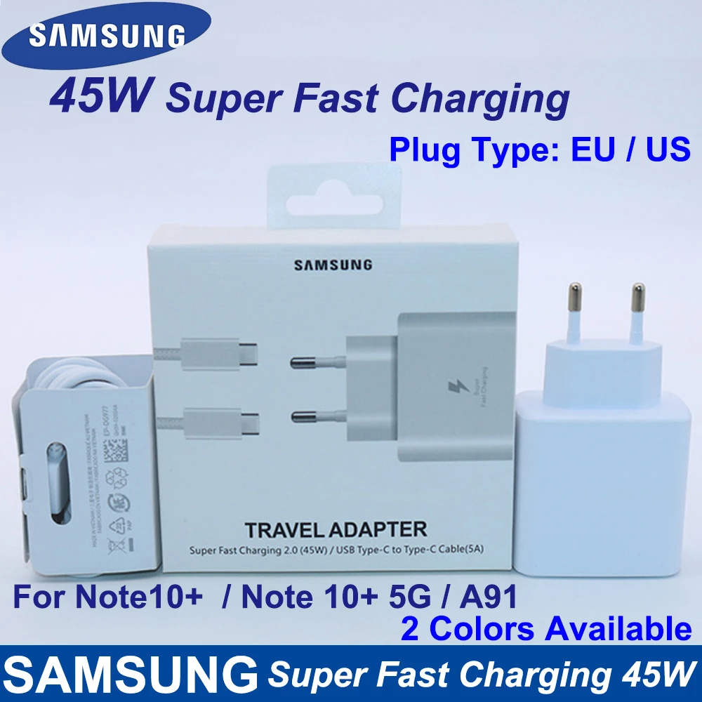 For Samsung Fast Charger 45W Fast Type C Adapter Cable for Samsung GALAXY Note 10 20 S20 Plus S20 Ultra S21 A71 A80 A91 65w usb c charger