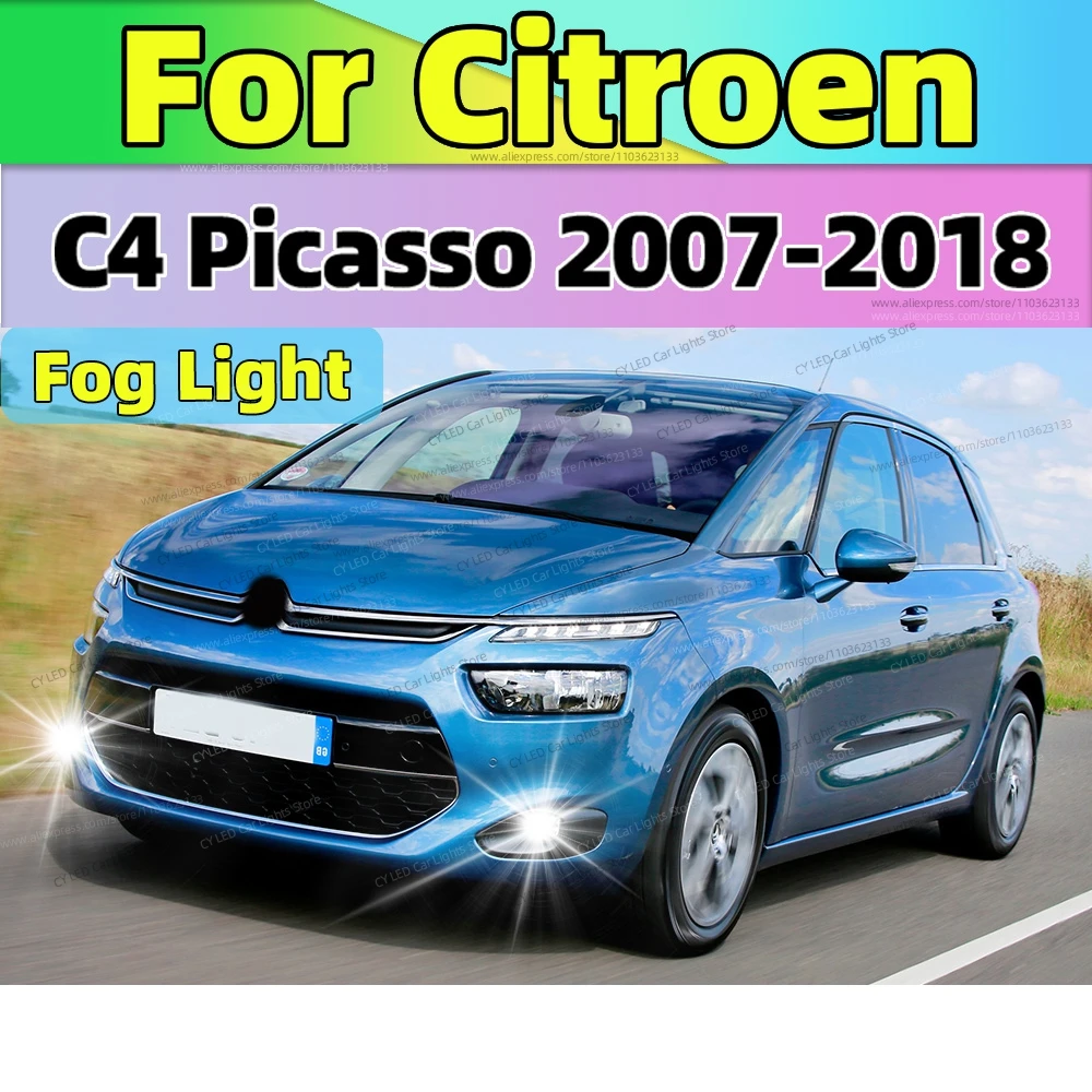 2개 6000K LED 안개등 자동차 안개등 전조등 전구 20000LM 초고휘도 시트로엥 C4 피카소 2007-2018 2008 2009 2010 2011 2012용