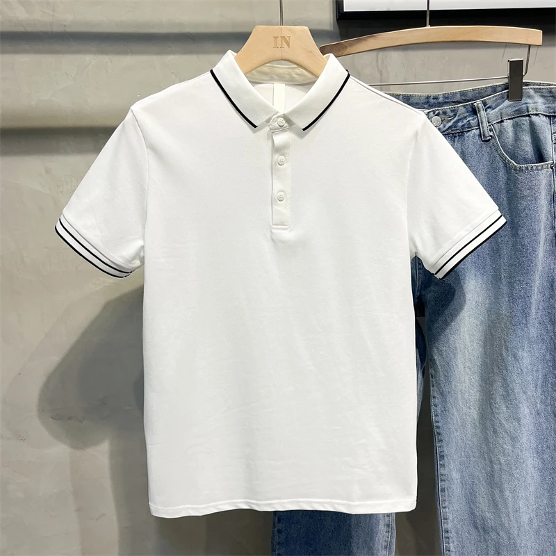 

Polo Shirt Men Large Size Summer New High Quality Mens Short-sleeved Polo Shirt Ice Silk Men's Business Casual Polo Shirt A12
