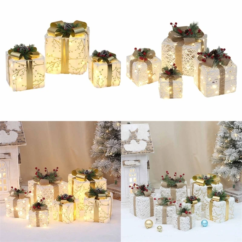

1Set LED Lighted Gift Boxes for Christmas Decorations Main Powered, Plug in 60 LED Lights Festival Box for Xmas Tree