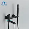 Matte Black Bathtub Faucet Wall Mounted Bathroom Shower Mixer Tap With Swivel Tub Spout  Long Spout Tub Crane Single Handle 1