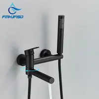 Matte Black Bathtub Faucet Wall Mounted Bathroom Shower Mixer Tap With Swivel Tub Spout  Long Spout Tub Crane Single Handle 1