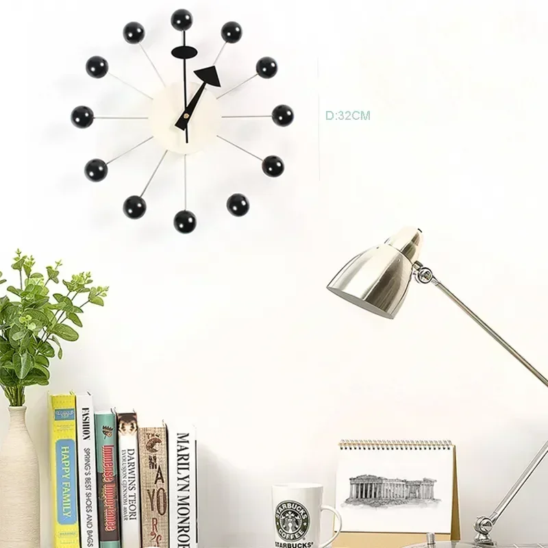 Quiet Round Ball Wood Wall Clock, Home Decor, Modern Design, 3D Clocks for Living Room, Decoration Accessories with Import Movem 4