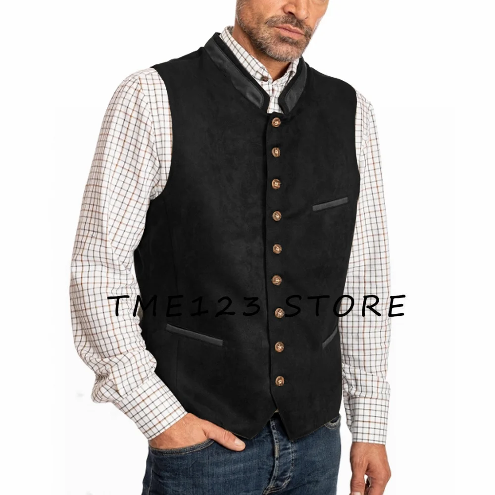 Men's Suede Vest Business Solid Color Simple Sleeveless Vest Formal Man Vests For Men Male Summer Gilet Waistcoat Mens