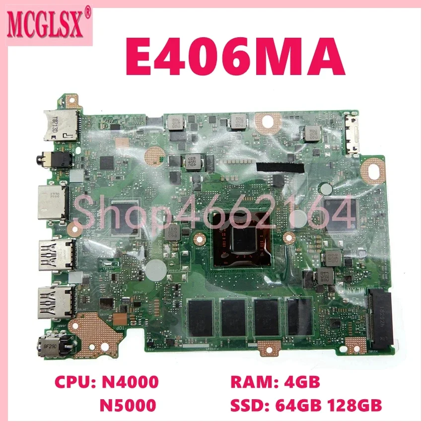 Placa-mãe Portátil para Asus E406ma 4gb de Ram Ssd 64gb N4000 N5000 Cpu L406ma E406mas E406ma E406m E406 Notebook Mainboard