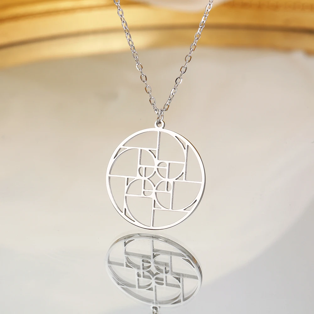 Stainless Steel Fibonacci Golden Spiral Pendant Necklace In Chain