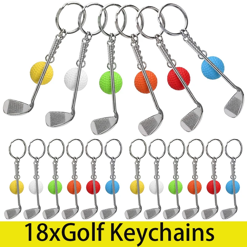 18Pcs Mini Golf Ball Key Chain Metal Golf Ball Key Chain Golf Keychain for Men Women