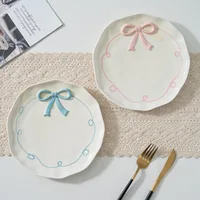 Nordic Ins Hand-painted Ceramic Bow Shape Plate Ornament Sliving Room Bedroom Dining Table Snack Fruit Salad Plate Birthday Gift 1